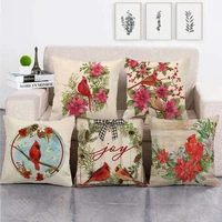4545 cm cotton linen pillow covers square cardinal couch red bird decorative throw cushion cover home decor pillowcase