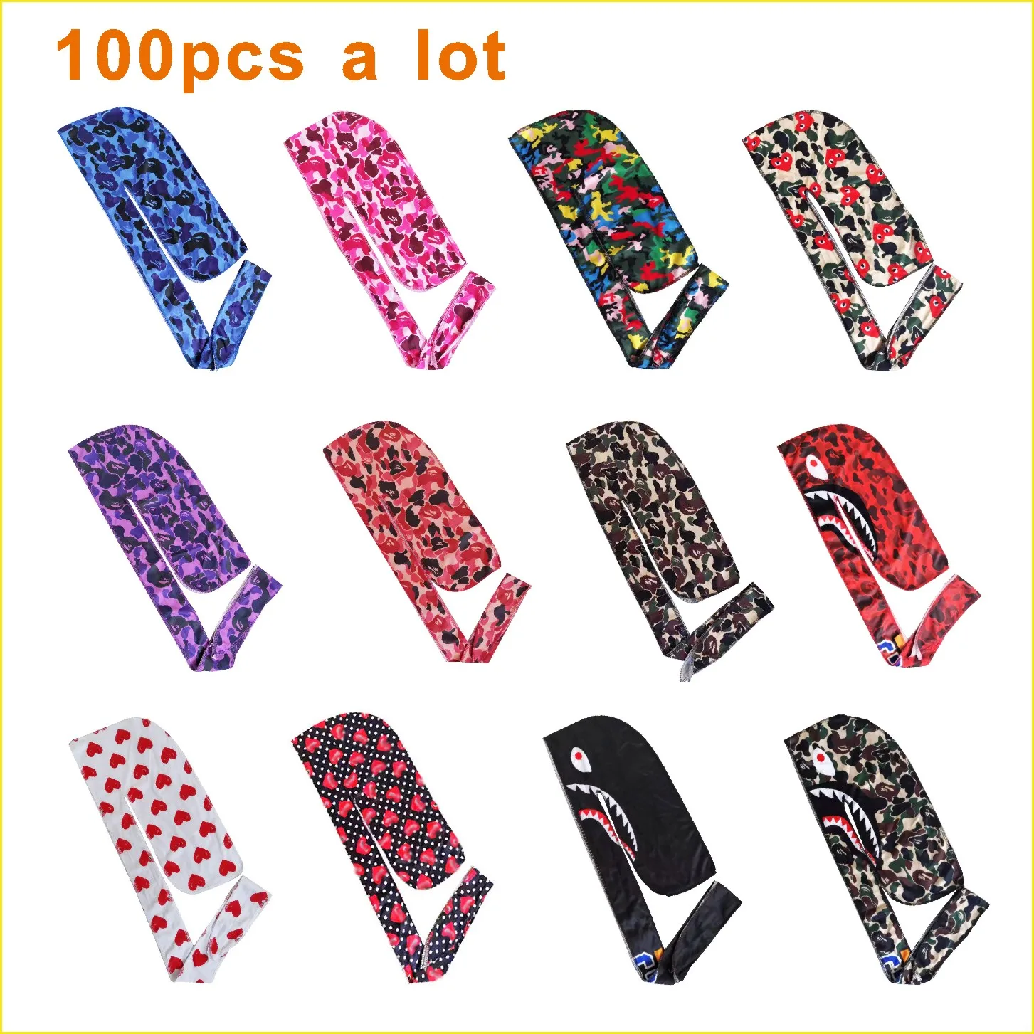 

Wholesale name brand designer durags adult and baby silk designer durags for lady men 100pcs a lot free shipping