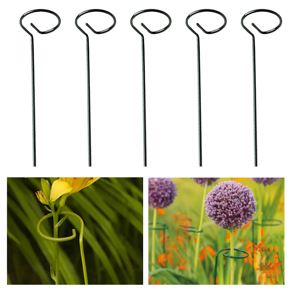 

10pcs Green Durable Outdoor Garden Single Stem Top Ring Agriculture Balcony Iron Wire Flower Branch Plant Support Stake Holder