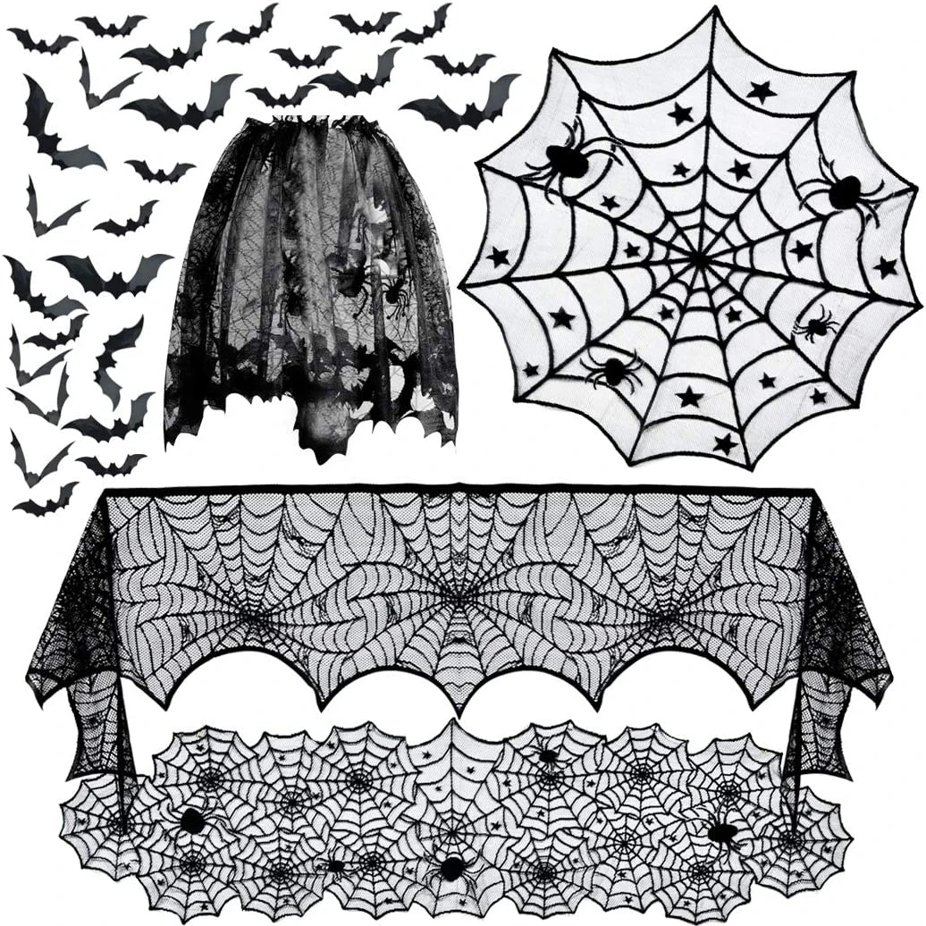 

Hallowen Скатерть "паутина" Black Lace Cobweb крышка камина настольная дорожка для Хэллоуина домашнее событие реквизит для украшения вечеринки