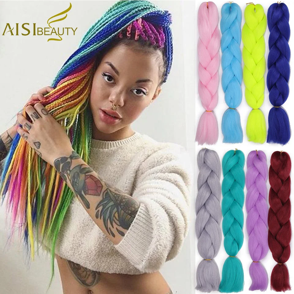 AISI BEAUTY Crochet Braids Synthetic Hair Jumbo Braiding Hair 100g/Pack Pink Grey Twists Braids Hair Extensions