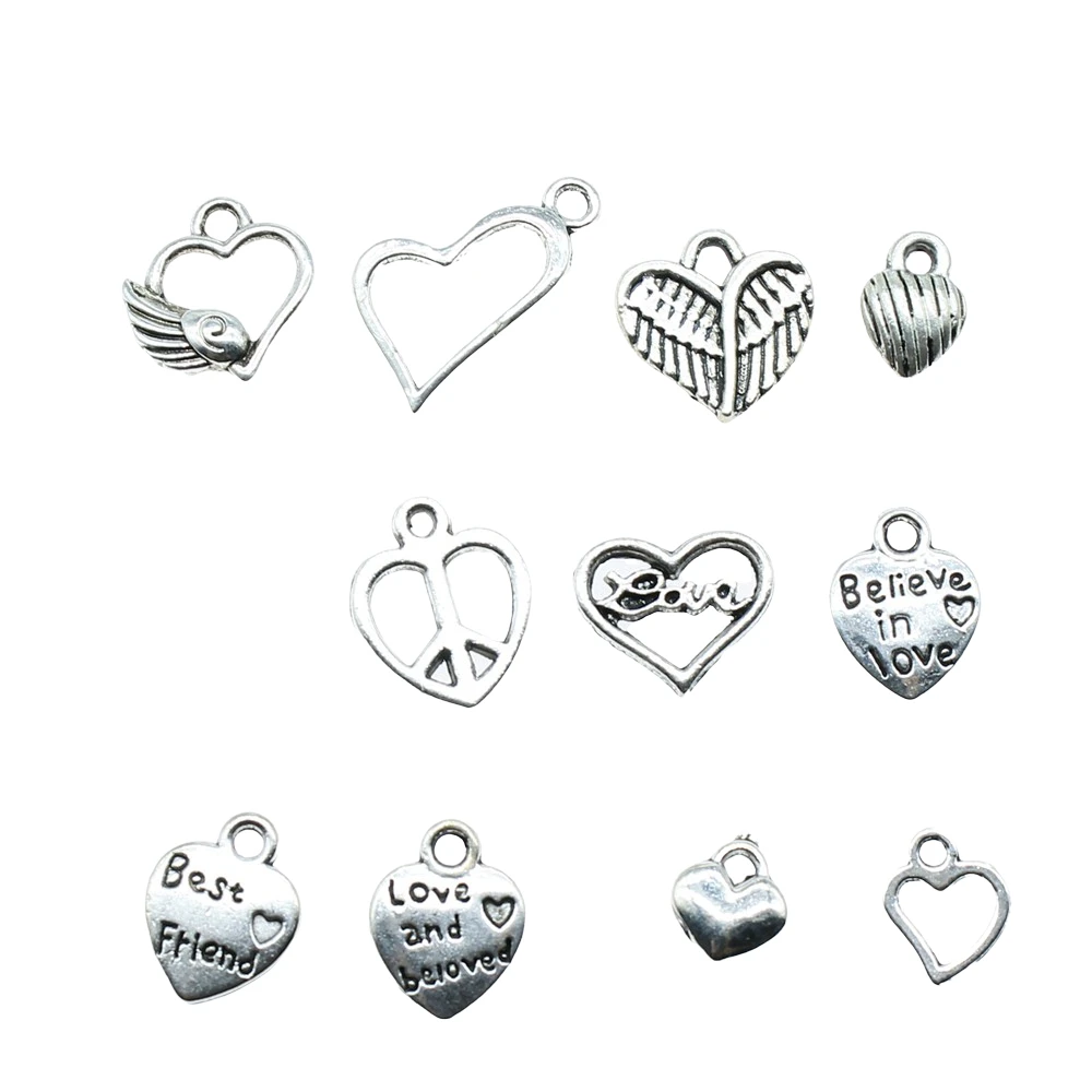 50 шт. маленькое сердце Шарм Кулон античное серебро крошечные подвески шармы в