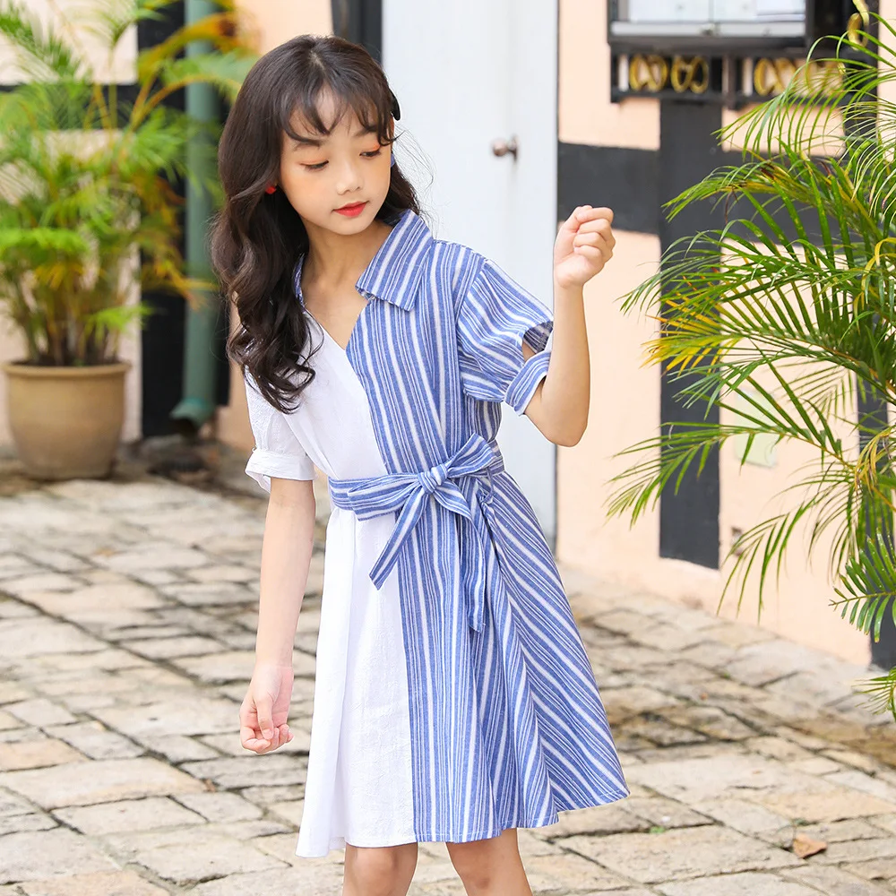 Платье-рубашка для маленьких девочек Летние Детские платья девочек-подростков