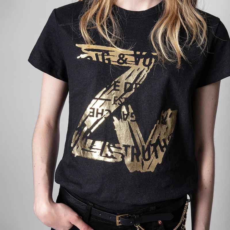 

2022 Summer T-Shirt Women Tide Classic Letter Print Top Pure Cotton O-Neck Short Sleeve Female Streetwear Casual Fashion Tees