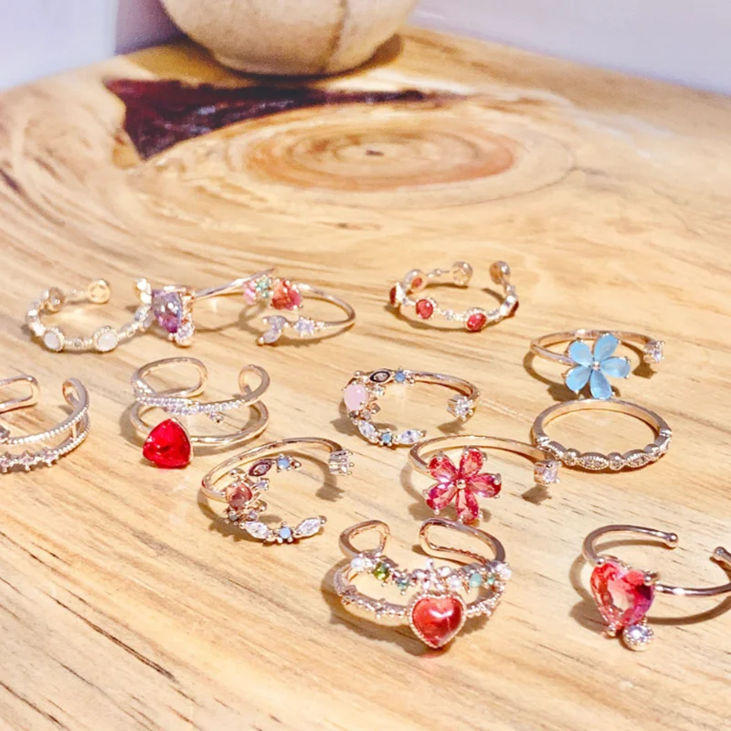 Корейские милые Регулируемые кольца с фианитами в форме сердца цветка фрукта для