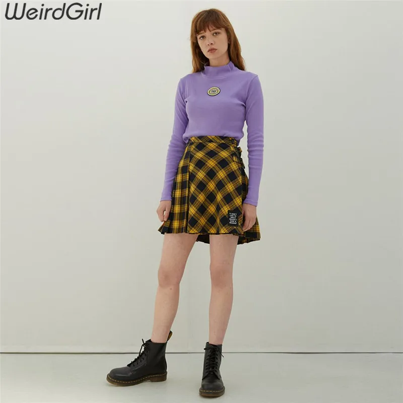 Weirdgirl Женская Повседневная модная Водолазка с длинным рукавом фиолетовые Осенние футболки с надписями элегантные свитшоты Женский Пуловер Свободный