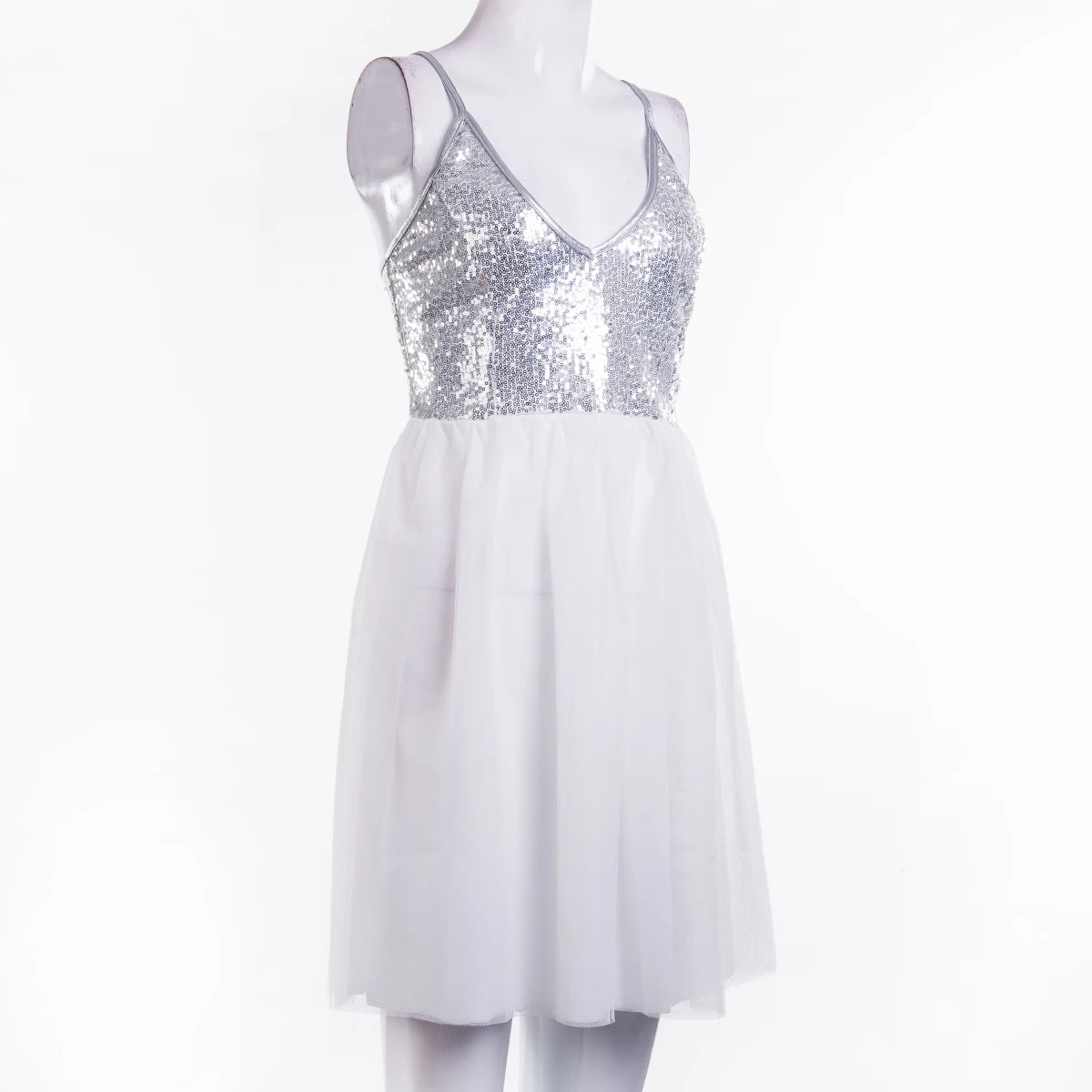 

Summer New sexy halter deep v Suspenders Women's Sequin elegance Dress Evening Party Mini A Line Cute Tulle Tutu Dress
