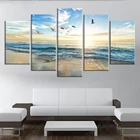 Картины на холсте с изображением морских волн, пляжа, чайки, птиц, модульные настенные картины, 5 шт.