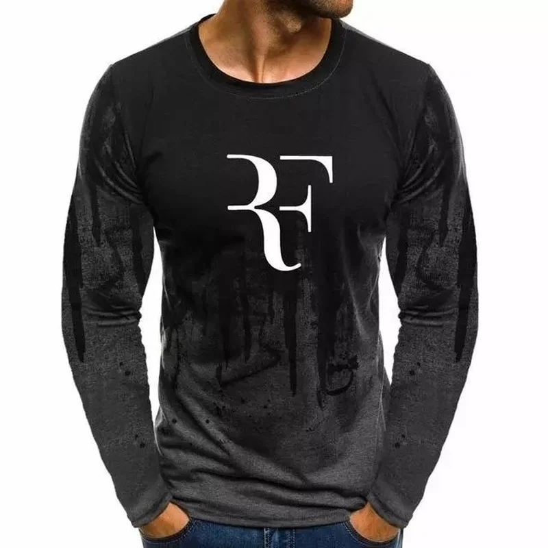 

NEW Men For RF Roger Federer Gradient O neck pullover Men Fashion Cotton Tennis Sweatshirt Casual Hip Hop Harajuku