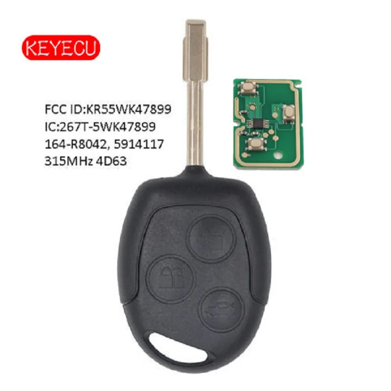 3 кнопочный дистанционный ключ Keyecu 315 МГц 4D60/4D63 чип для автомобиля Ford Transit Connect 2010
