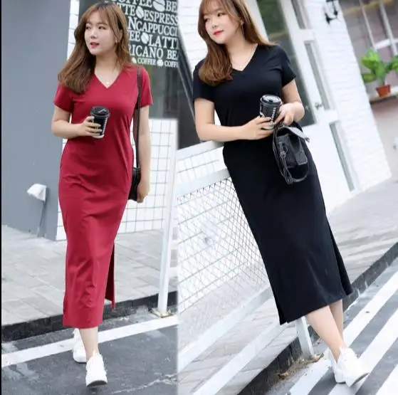 Платье женское средней длины с коротким рукавом повседневное V образным вырезом