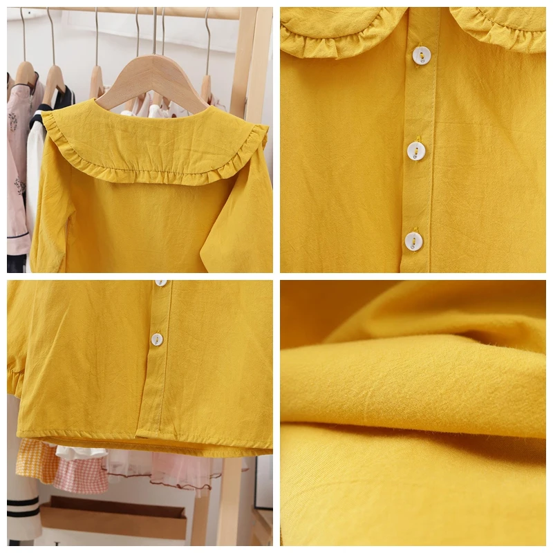 Блузка для девочек хлопковые рубашки жаккардовые детские топы с расклешенными