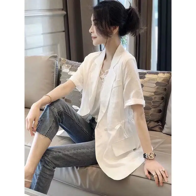 

Summer Women Korean Short Sleeve Casual Solid Sun Protection Clothing Fashion Blazer Thin Suit Office Ladies Work Wear X248