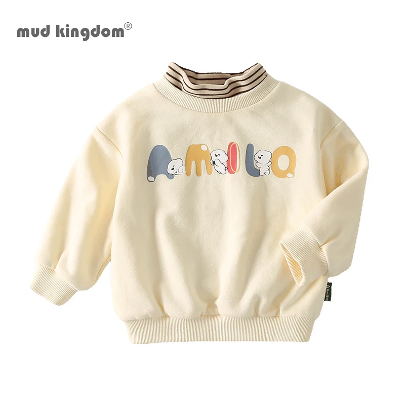 

Mudkingdom Boys Girls Sweatshirt Cute Letter Cartoon Print Fleece Lined Ribbed Warm Mock Neck Autumn Top for Boy Spring Winter