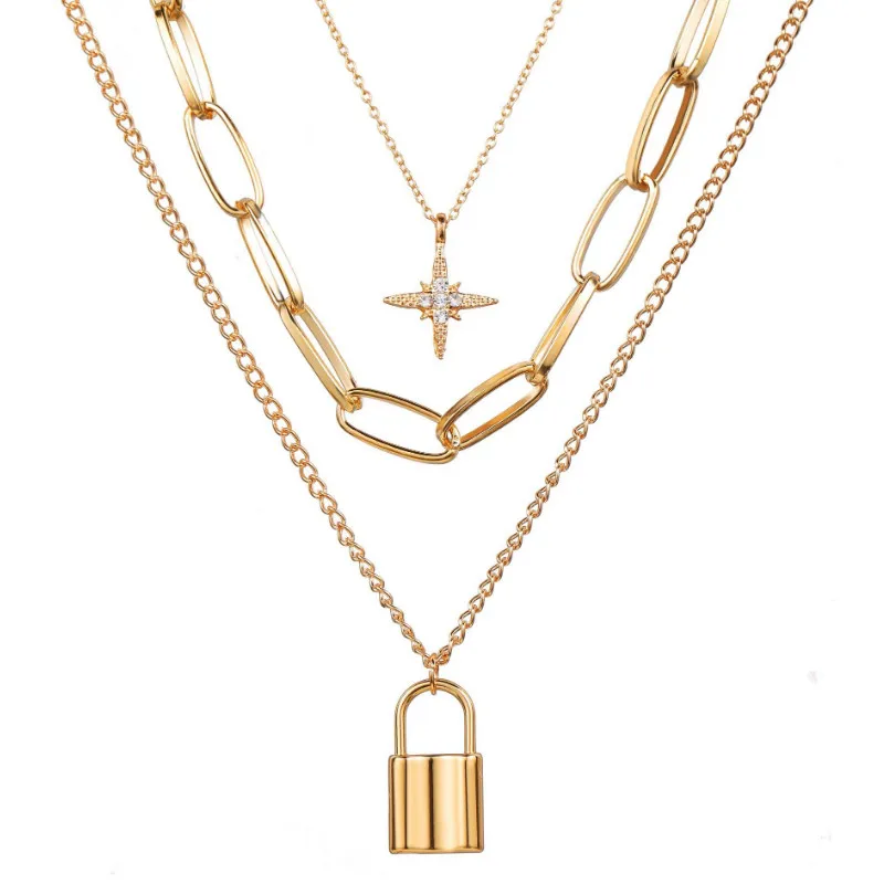 

Creative Temperament Eight-pointed Star Lock Pendant Necklace