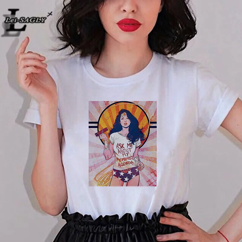 Lei SAGLY девушка Pow женская футболка будущее Feminist женский короткий рукав Харадзюку Графический футболки Ulzzang Винтаж уличная
