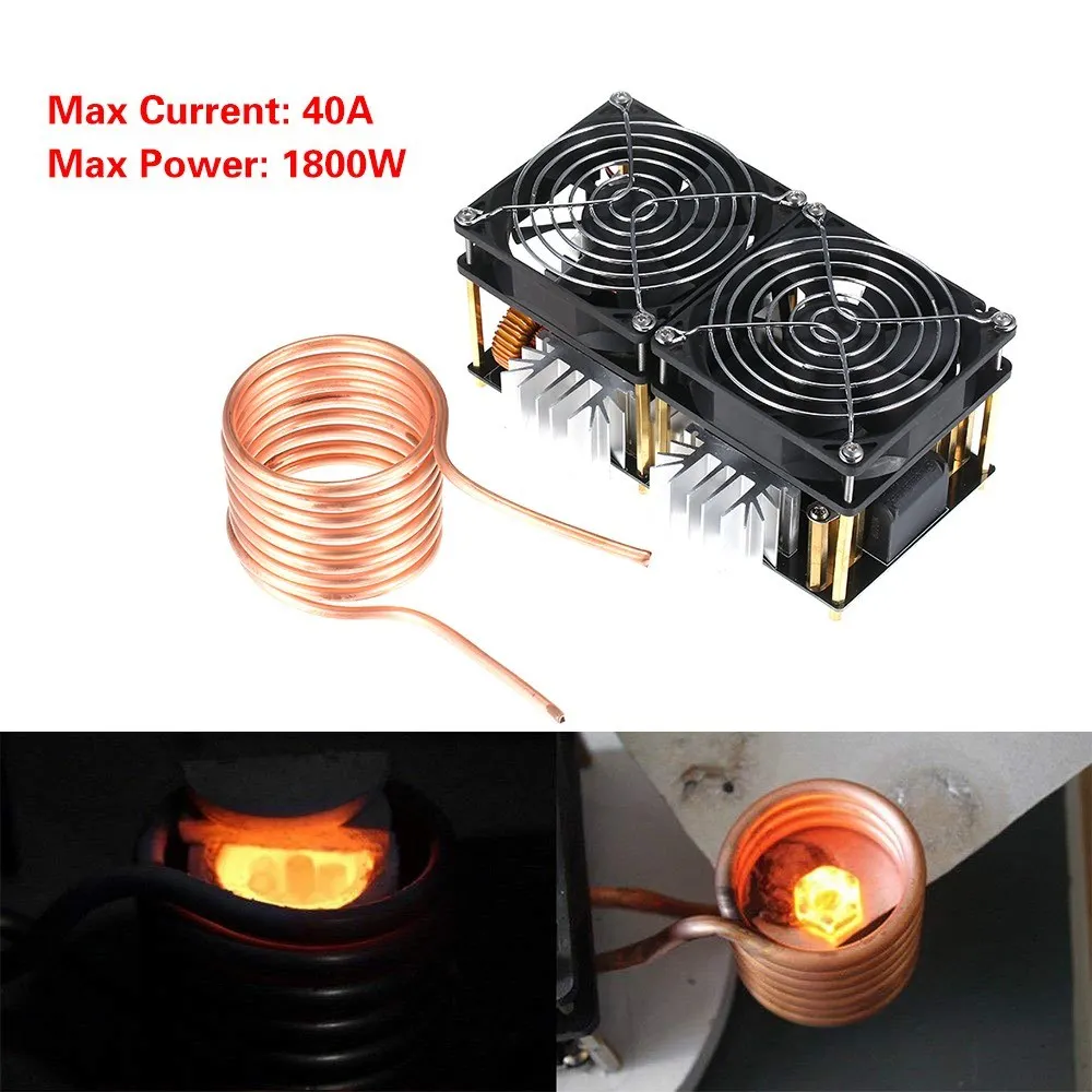 

1800W 40A 12V-48V ZVS Induction Heating Board Module DIY Flyback Driver Heater Good Heat Dissipation with Coil Accessories