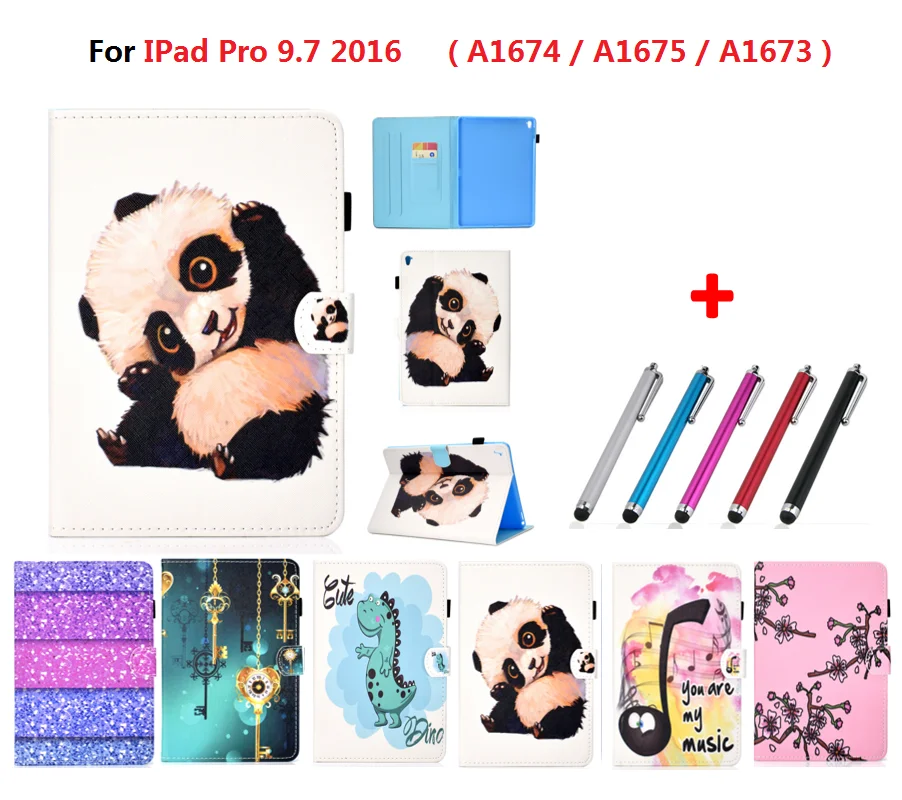 Caqa для IPad Pro 9 7 2016 чехол A1674 A1675 A1673 с рисунками панды и динозавра часы цветы Tablet