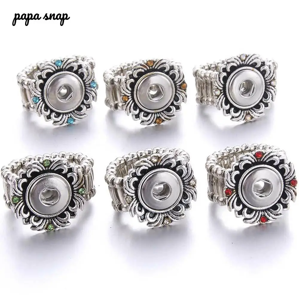 

New 12mm Snap Buttons Rings 12mm Snaps Jewelry Metal Adjustable Snap Rings with rhinestones Wholesale women Ring