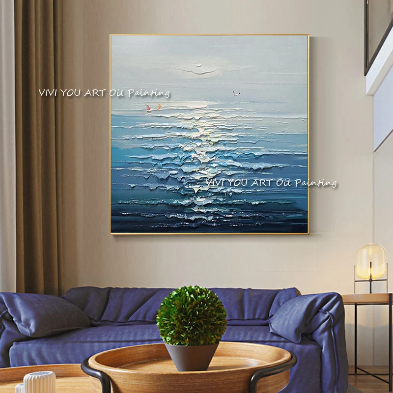 

Modern impression painting 100% Handmade sea landscape Abstract Picture Modern Knife Thick Oil Painting Art On Canvas