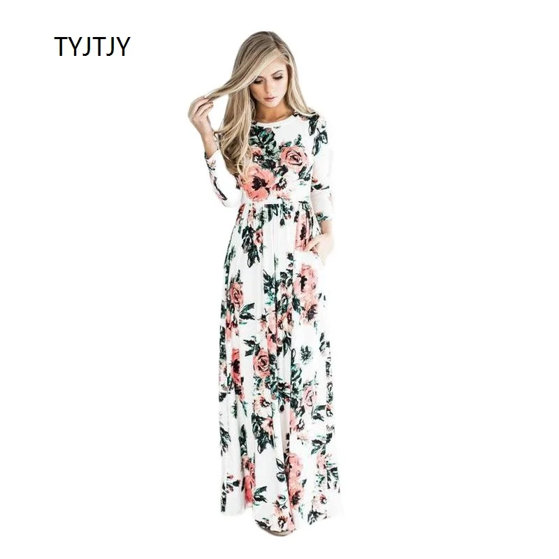 Платье женское длинное с цветочным принтом Пляжная туника в стиле бохо вечернее