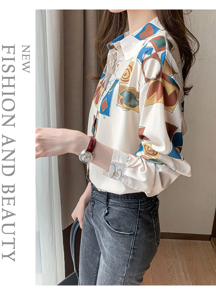 

Houthion New Long-sleeved Blouse Fashion Casual Blouses Lapel Chiffon High-end Top Comfortable Summer Shirt