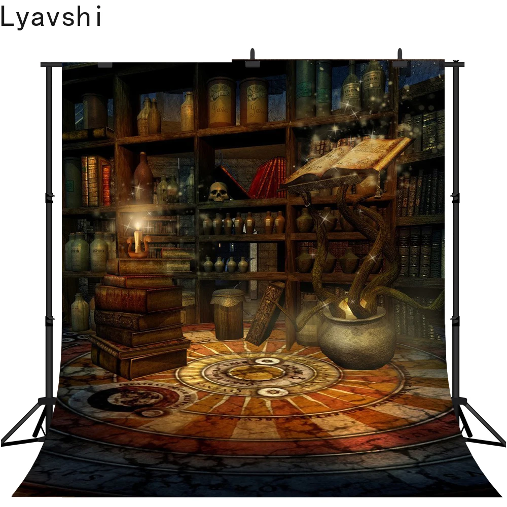 

Lyavshi книжная полка книга светильник Хэллоуин сцены фоны для продажи виниловая ткань Высокое качество компьютерная печать вечерние НКА фон