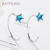 bayttling silver color 14mm semicircle blue zircon star ear clip earrings for woman fashion party gift jewelry