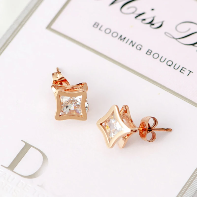 Женские серьги гвоздики из титановой стали с фианитом|Серьги-гвоздики| |