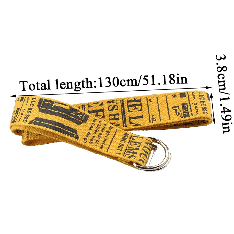 

Adult Adjustable Belt Unisex Letters Printed Canvas Belts Long Wide All-Match Waistband Vintage D Ring Double Buckle Waist Strap