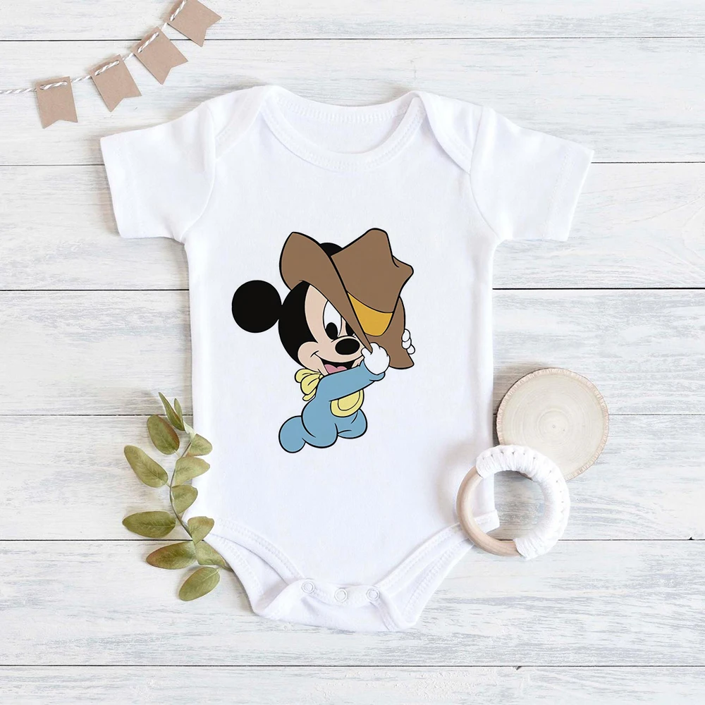 Disney Baby Minnie Mouse Print Newborn Romper Girls Short Sleeve Infant Bodysuits Summer Harajuku Tops Dropship