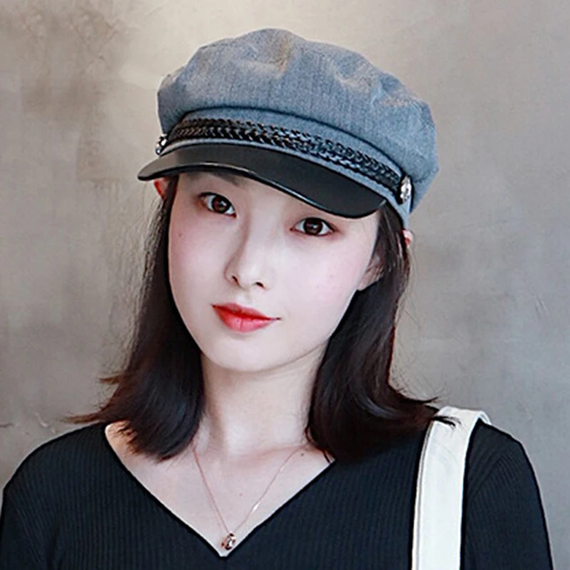 Fashion Women Beret Hat Leather Military Sailor Black Grey Caps For Men Travel Cadet Hats Captain Cap Berets | Аксессуары для