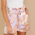 Разноцветные шорты с принтом, 2020, летние модные женские повседневные шорты с эластичной резинкой на талии с поясом, пуговицами, карманами, размера плюс S-5XL