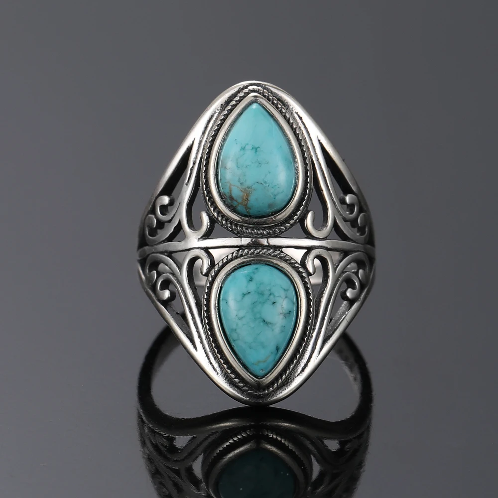

925 Sterling Silver Rings Original Design Vintage Natural Turquoise Ring for Women Men Female Fine Jewelry Gifts