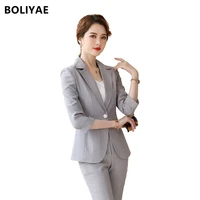 boliyae 2021 spring and autumn fashion business trouser suits women long sleeve office blazer with pants profession work clothes