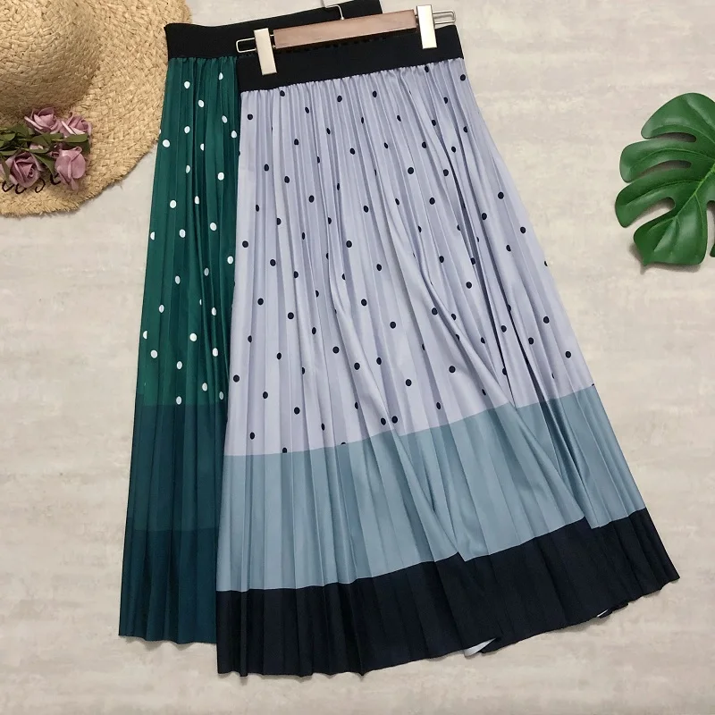 

Fashion Printed Skirt Polka Dot Striped Pleated Skirt High Waist Mid-length A-line Skirt Girl Elegant Party Skirt Vintage