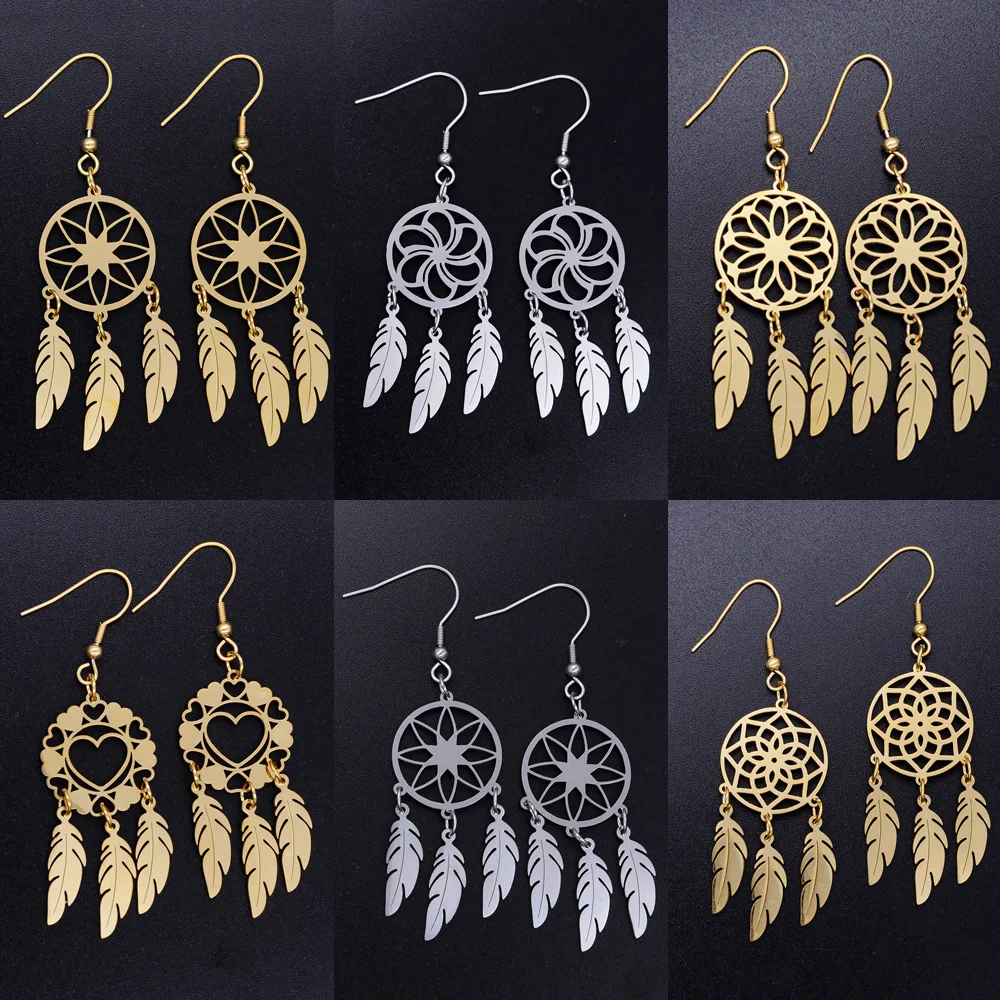 

Vni and Mia 316 Stainless Steel Boho Lotus Dream Catcher Earring For Women Wholesale Fashion Bohemia Jewelry Dropshipping