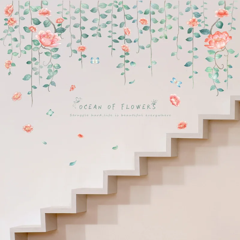 Большой красивый цветок лоза красный океан наклейки на стену DIY теплый спальня