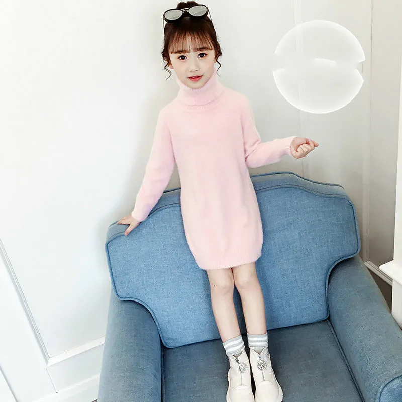 

New 2020 Autumn Winter Girls Knitted Dress Children Thicken Clothes Slim Princess Girls Sweater Dresses Pullover Vestido W825
