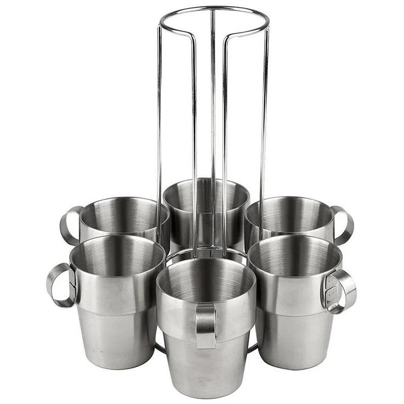 Штабелируемые кофейные чашки для эспрессо из нержавеющей стали с подстаканником