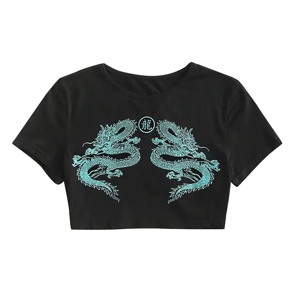 Укороченный топ в китайском стиле женская летняя футболка с вышивкой виде