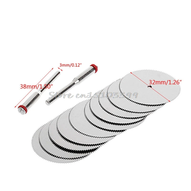 

10Pcs 32mm Wood Cutting Circular Saw Blade Disc + 2Pcs Rod Rotary Cutting Tool Drop Ship