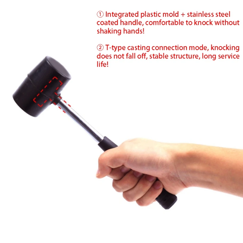 

Non-Elastic Black Rubber Hammer Wear-Resistant Hammer with Round Head and Non-Slip Handle DIY Hand Tool