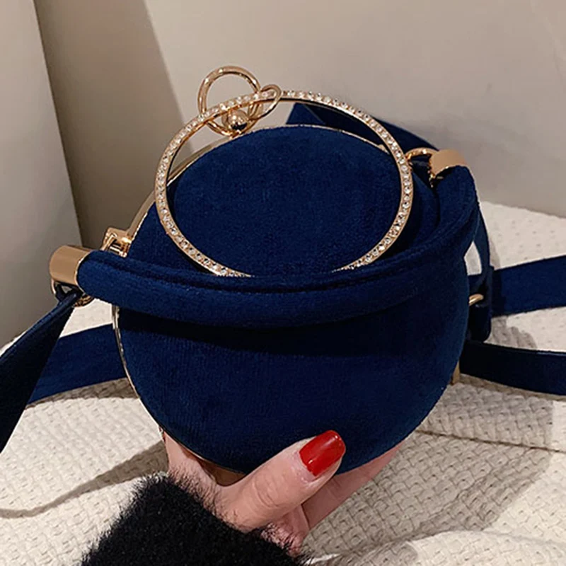 

2021 элегантная женская маленькая сумка из флока через плечо, круглая Сумка-бокс, сумка на плечо, замшевые кошельки и сумочки с кристаллами ве...
