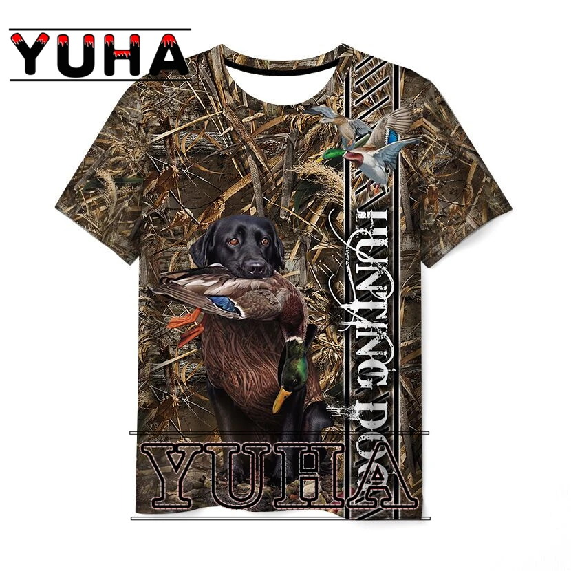 

Top Men Tshirt Holiday 3D Print Wild Animals Dog /Mallard T Shirt Women O Neck Hound Reed Hide Field Hunt Game Clothing