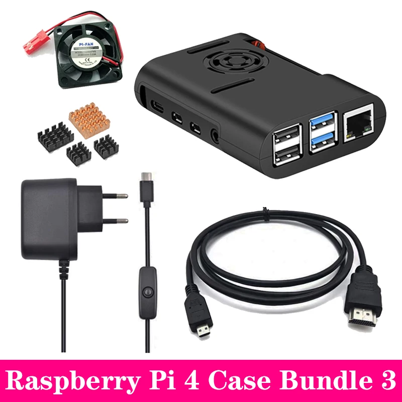 Raspberry Pi 4 ABS чехол черная коробка защитный кожух+ охлаждающий вентилятор Алюминиевый радиатор для Raspberry Pi 4 Модель B для Pi 4B