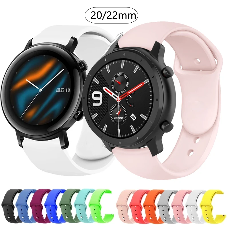 20 22mm Silicone Band For Samsung Galaxy Watch Active2 Gear S2 Watchband Bracelet Strap Huami Amazfit Bip U/S GTR 42 47 GTS 2e