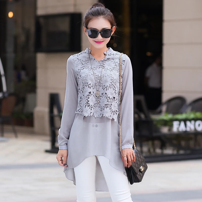 Ретро длинный дизайн шифоновая офисная рубашка с длинным рукавом Туника Топы