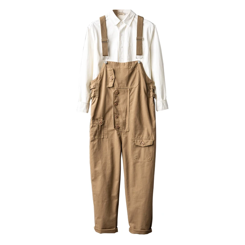 Japanese retro straight-leg tooling suspenders for men and women all-match jumpsuits casual loose multi-pocket overalls for men
