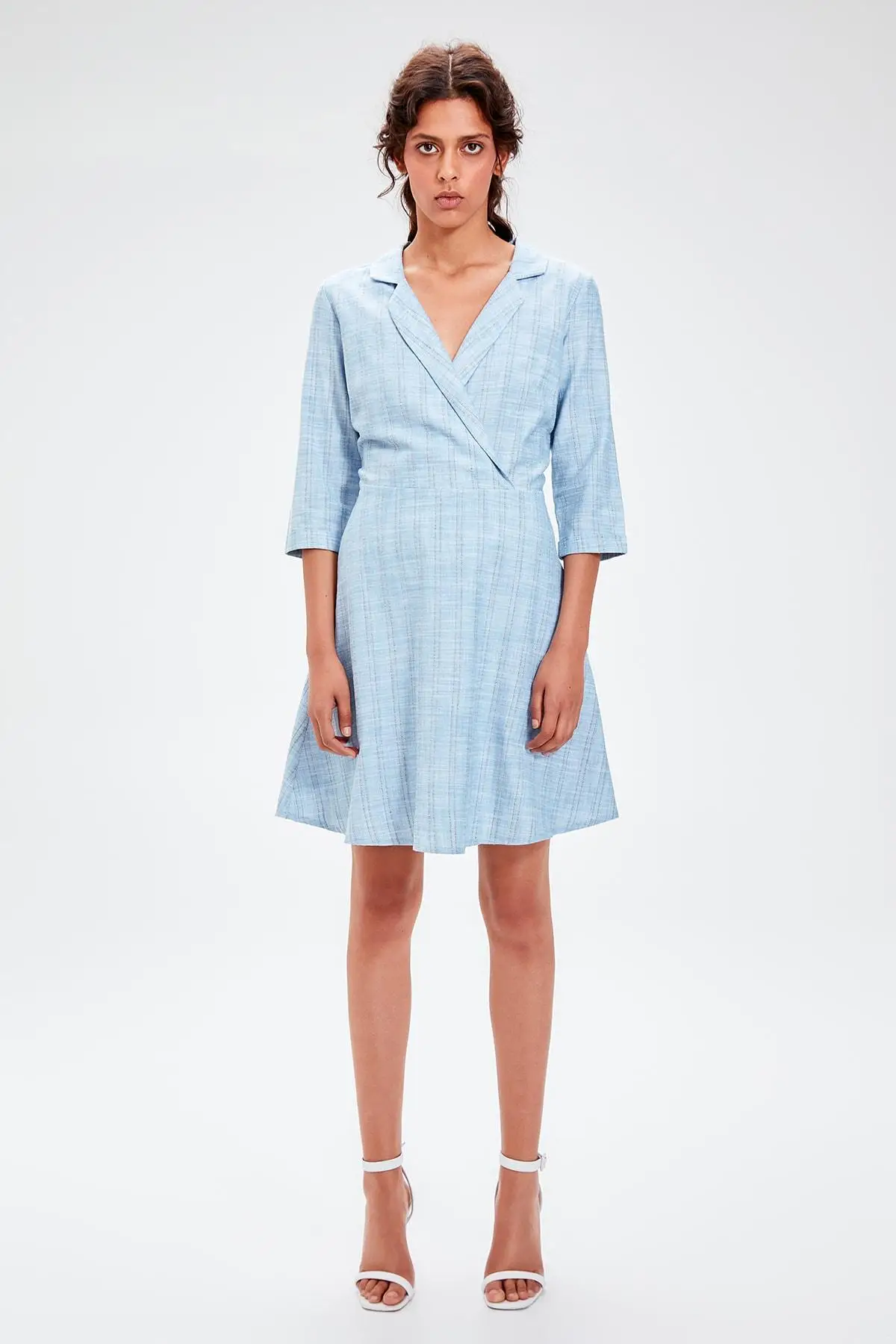 Trendyol синий двойной воротник до груди платье TWOAW20EL0809 | Женская одежда